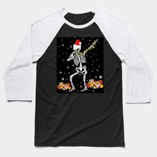 Dabbing Skeleton Santa Kids Adult Gift Funny Christmas Baseball T-Shirt